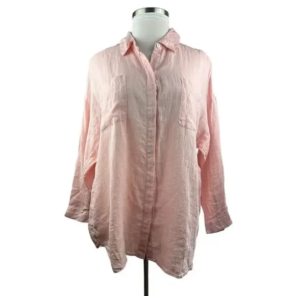 J. Jill Love Linen Button Up Tunic Top Double Pocket Pink XL Blouse Lagonlook - Picture 16 of 16